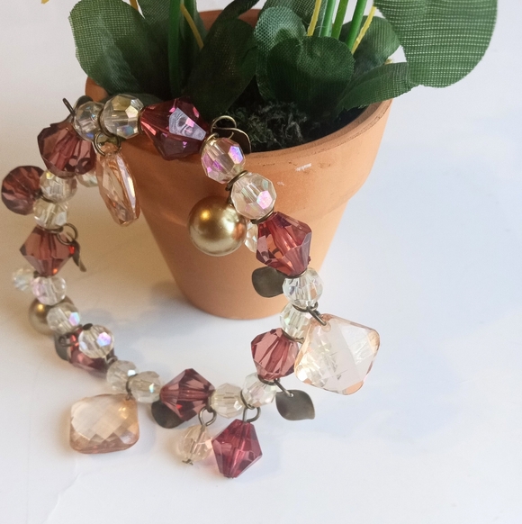 Amber Maroon Faceted Beaded Cha-Cha Stretch Vintage Bracelet - Picture 3 of 4